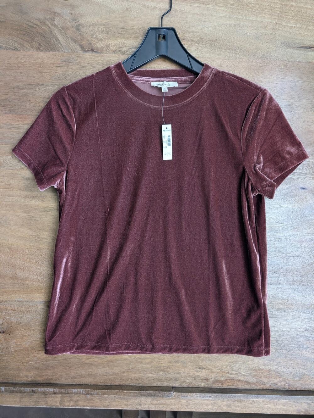 NWT Madewell Velvet T-Shirt Womens Small Brown Short Sleeve Relaxed Tee NY303